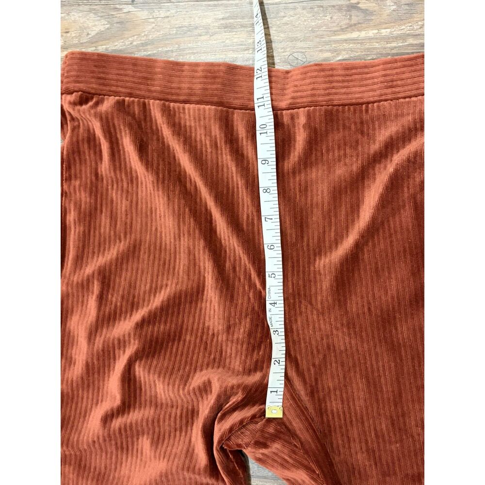 Allie Rose Retro Orange Velvet Velour Ribbed Flare Pants Sz L 70s Indie Pull On - Picture 4 of 9